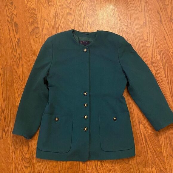 Bogner Vintage Teal Green Wool Blazer Jacket Size 12 - Picture 1 of 5